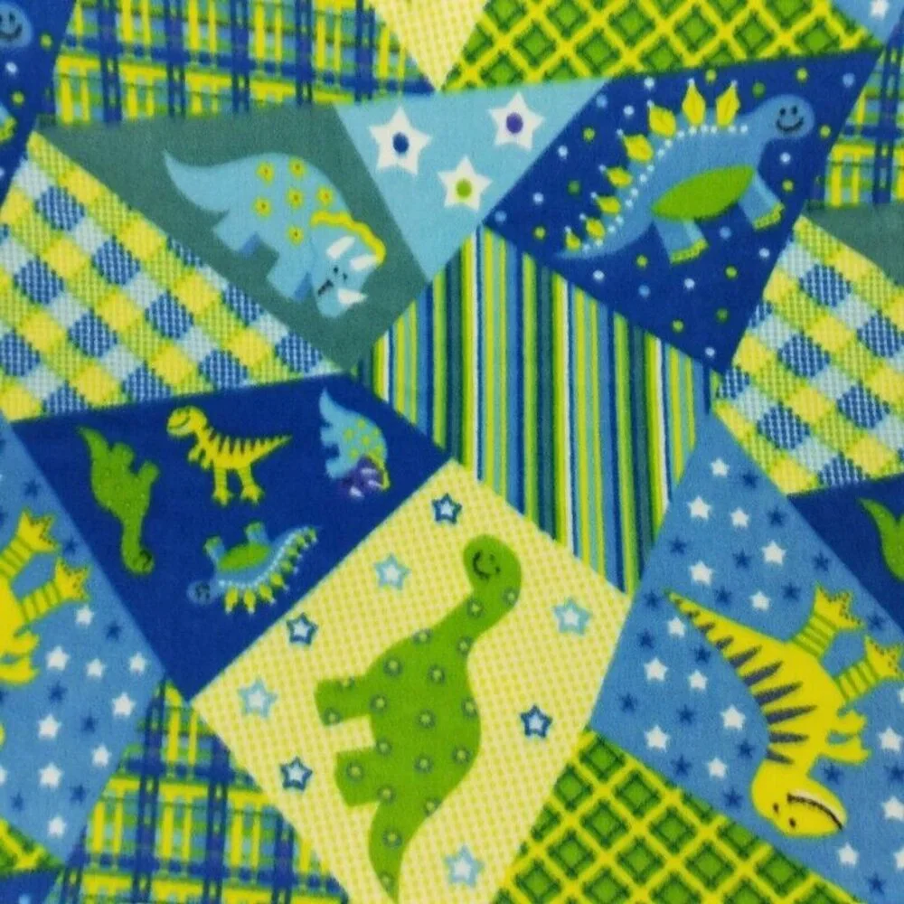 Multicolor Dinosaur Patchwork Print Polyester Fleece Fabric 71x58 Craft Blanket